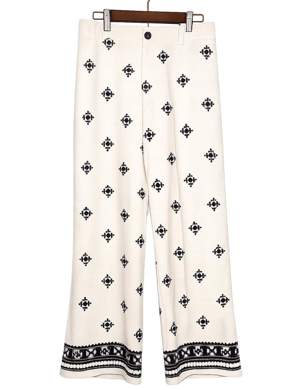 ✨ Zara Embroidered Wide Leg Pants | Coastal Boho Resort Linen Blend Trousers | - Picture 2 of 11